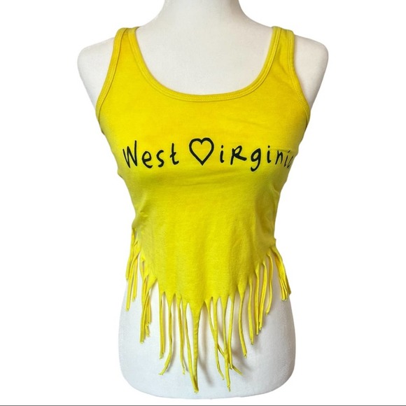 WVU | Women’s Yellow & Gold Tie-Dye Cropped Fringe Game Day Tank Top - Picture 1 of 11